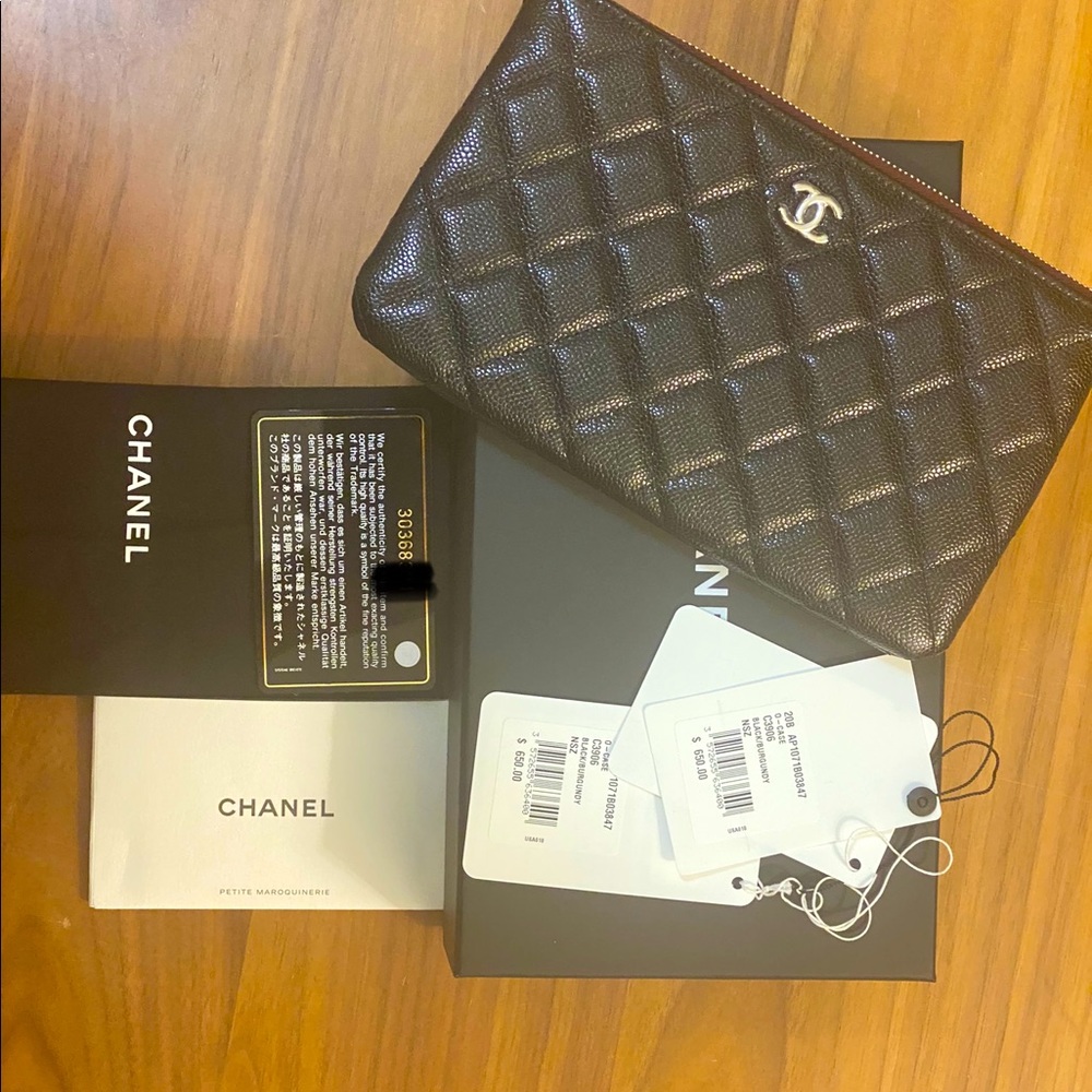 Chanel Quilted Black Caviar Small O Case Pouch